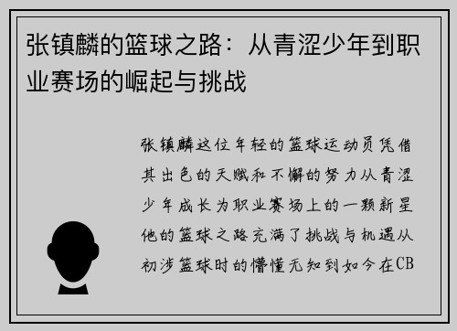 张镇麟的篮球之路：从青涩少年到职业赛场的崛起与挑战